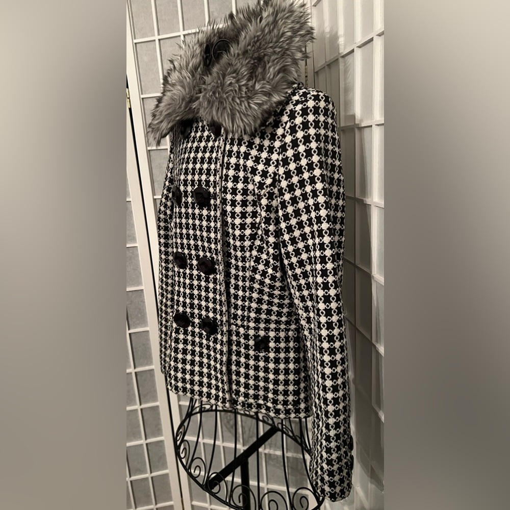 Women’s GAUCHA Tweed Checkered Fur Collar Coat Jacket - Picture 4 of 16